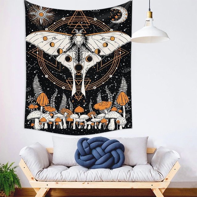 Tapiz de pared con forma de hongo y mariposa, 150 x 130 cm, microtela de fibra