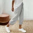 thumbnail image 4 of Yertdoel Linen Capri Pants for Women, Elastic Waist Drawstring Pants with Pockets Loose Breathable Summer Leisure Homewear Cropped Pants, S-3XL, 4 of 8