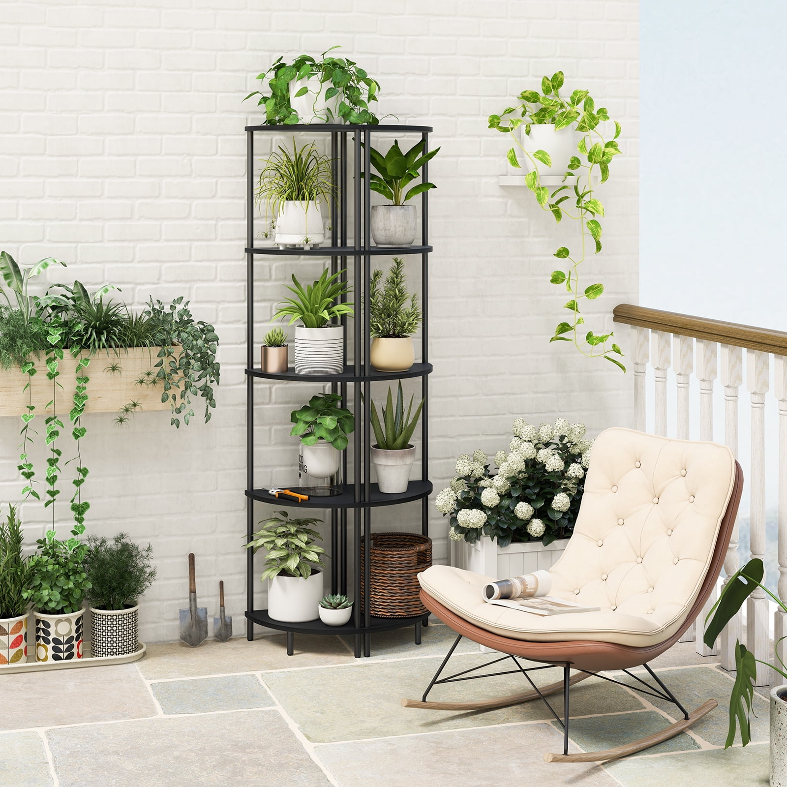 Yoobure Corner Shelf Stand, 5-Tier Corner Shelves, 65" Wall Corner Bookshelf, Display Shelf Tall Shelf Plant Stand for Bedroom, Bathroom, Living Room, Black
