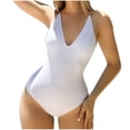 thumbnail image 1 of Trajes de Baño para Mujeres Sexy Color Sólido Bikini con Cuello en V Traje de Baño Dividido con Pantalones, Nylon de Corte Alto para la Piscina de Playa, 1 of 8