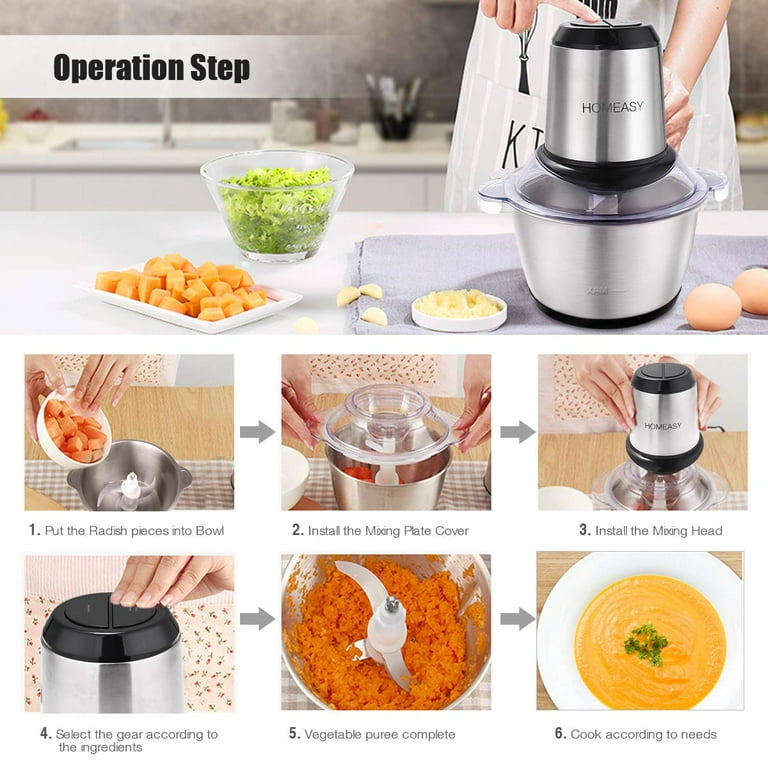 Electric Food Processor, 2L Meat Grinder with 2 Speed Food Chopper &  Vegetable Chopper, 8 Cup with Powerful 350W Food Chopper for Vegetables,  Fruits