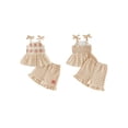 thumbnail image 2 of BemeyourBBs Toddler Baby Girl Summer Clothes Infant Baby Girls 2 Piece Outfits Crochet Granny Square Floral Embroidered Eyelet Sleeveless Plaid Print Tank Tops and Ruffled Shorts Set, 2 of 9