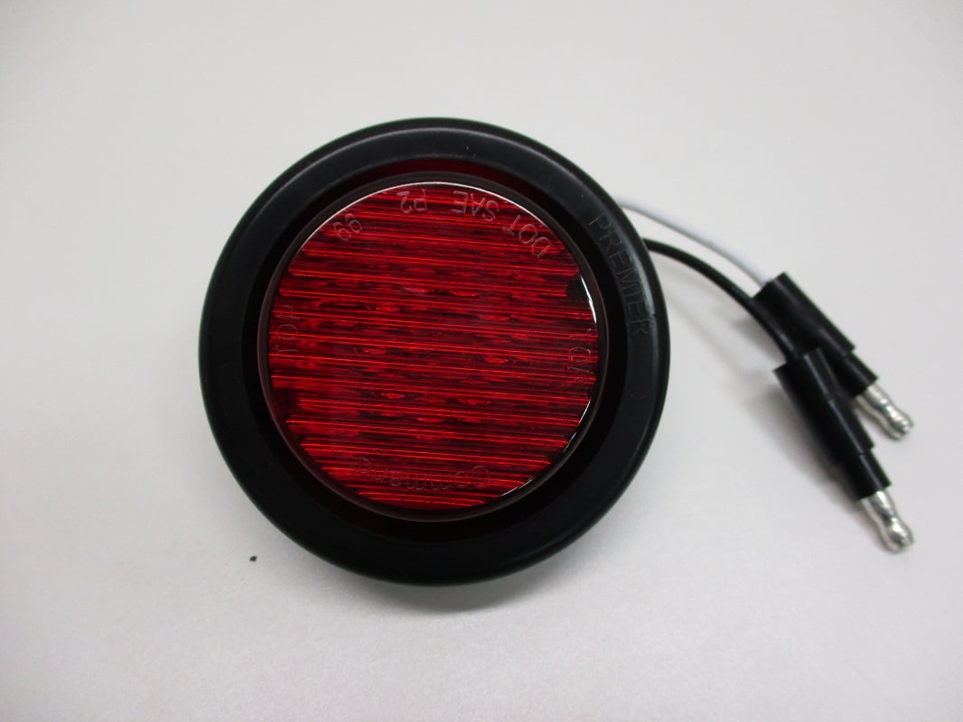 2 Round Red 2 LED Trailer Marker Lights Grey Brackets 