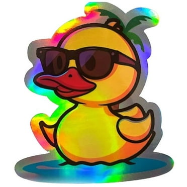 Holographic Cute Swimming Duck Car Sticker. Waterproof Vinyl Decal for Laptop, Window, Bumper, Phone and More. Aesthetic Gift for Duck Lovers