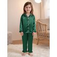 thumbnail image 5 of Spewahor Kids Girl Satin Pajama Set Ruffle Trim Long Sleeve Button-up Tops and Elastic Waist Pants 2 Piece Sleepwear Outfit, 5 of 9