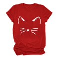 thumbnail image 1 of T-shirts Femmes Coupe Ample Col Rond Manches Courtes Texte Quotidien Botanique Floral Chat T-Shirt Haut T-Shirts Femmes Rouge P, 1 of 4