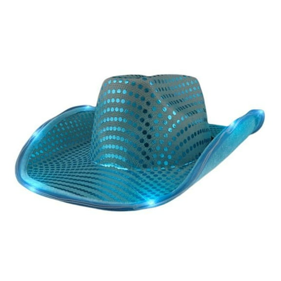 LED Flashing Cowboy Hat with Turquoise Sequins