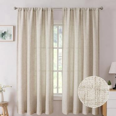 Burlap Linen Curtains Semi Sheer Rod Pocket, Thick Light Filtering Window Panels for Bedroom Living Room, 38” Width x 45” Length, 2 Panels, Natural Brown