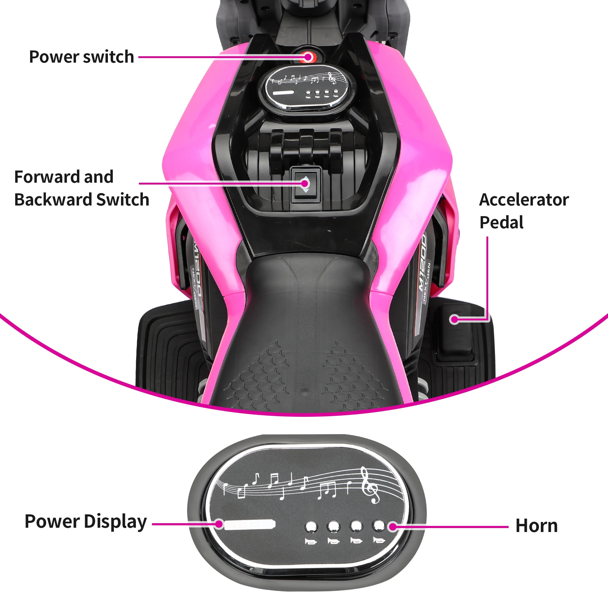 TOBBI 12V Kids Ride on Motorcycle Battery Powered Electric 3 Wheels Trike Motorcycle W/ Lights, Rose Red
