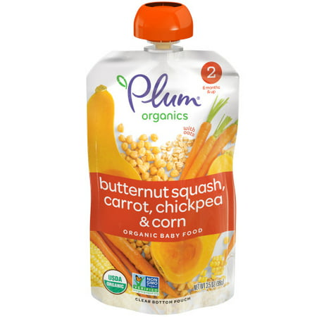Plum Organics Stage 2, Organic Baby Food, Hearty Veggie Butternut Squash, Carrot, Chickpea & Corn, 3.5oz Pouch (Pack of (Best Food For 9 Months Baby)