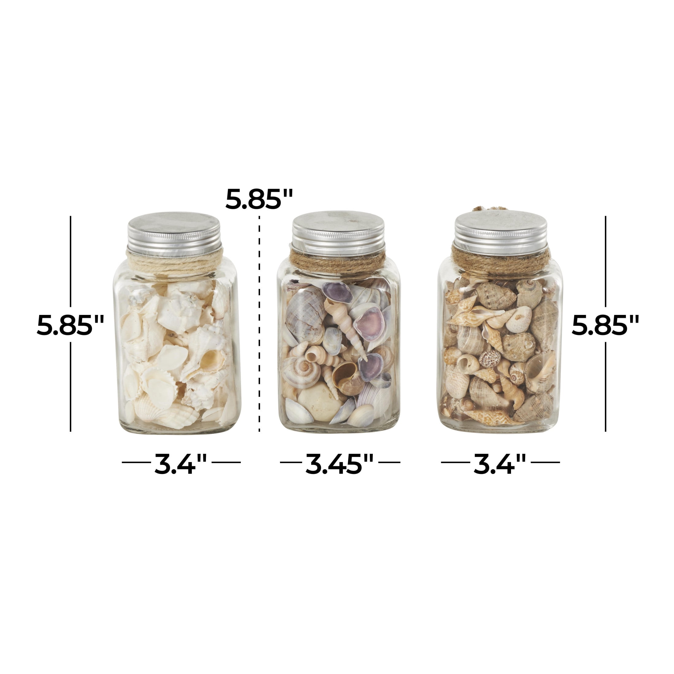 DecMode Clear 3" Glass Orbs & Vase Filler with Seashells and Jute Rope Accents (3 Count)