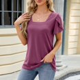 thumbnail image 2 of Women Pleated Blouses And Tops Casual Square Neck Short Sleeve Loose Fit Tee Summer Comfortable Shirts Flowy Tops, 2 of 2