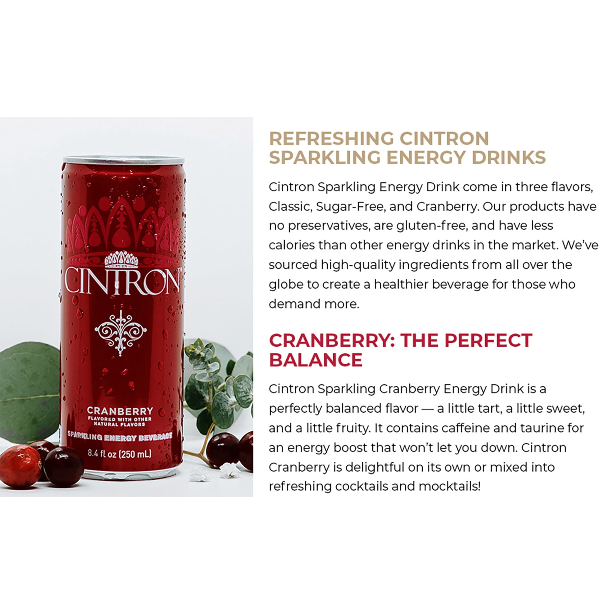 Cintron Sparkling Energy Drink Cranberry 24PK-Fashion & Function plus Socially Responsible, Great Taste, Healthy Alternative W/ Less Calories, Sugar & Caffeine BUT Delivers Long-lasting Energy