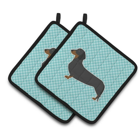 

Caroline s Treasures Dachshund Checkerboard Blue Pair of Pot Holders