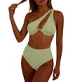 thumbnail image 4 of Qingpeng Women One Shoulder High Waisted Bikini Tie High Cut Two Piece Swimsuits, 4 of 8