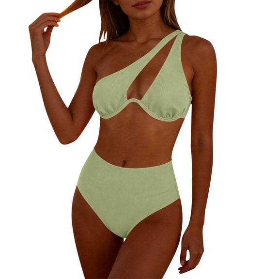 TIHLMK Women's 2026 One Shoulder Bikini Set Triangle Top & High Waist Bottom Push Up Two Piece Swimsuit