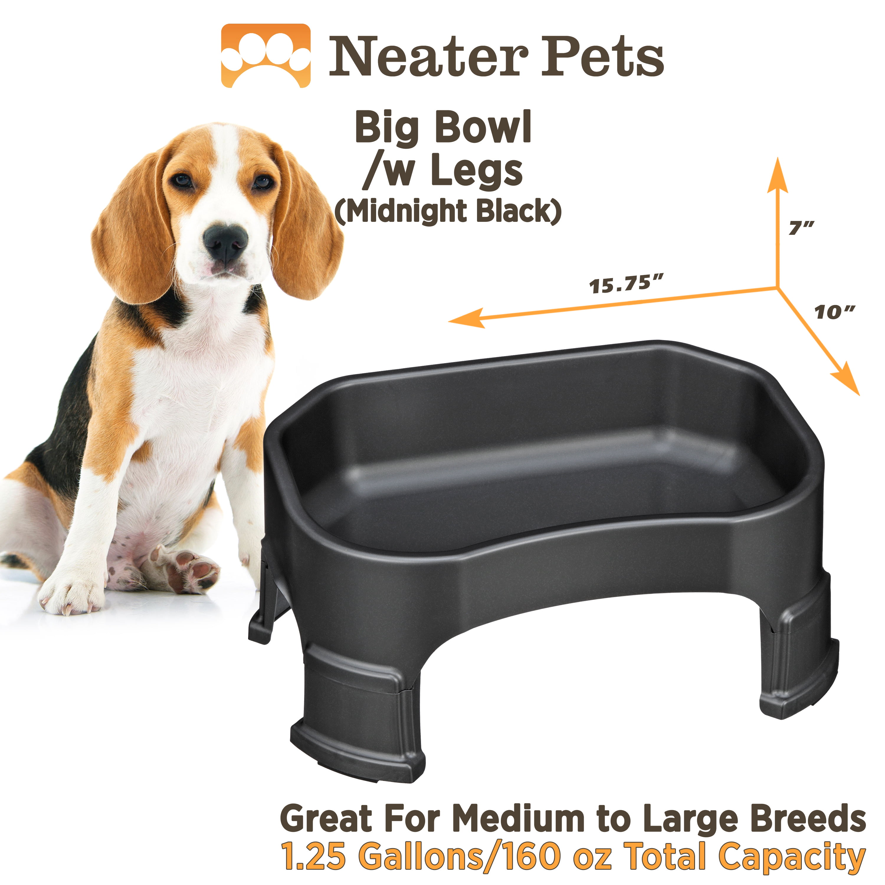 Neater Pets Giant Bowl with Leg Extensions for Dogs - Raised for Feeding  Comfort - Extra Large Plastic Trough Style Food or Water Bowl for Use  Indoors or Outdoors, Champagne, 2.25 Gallon (