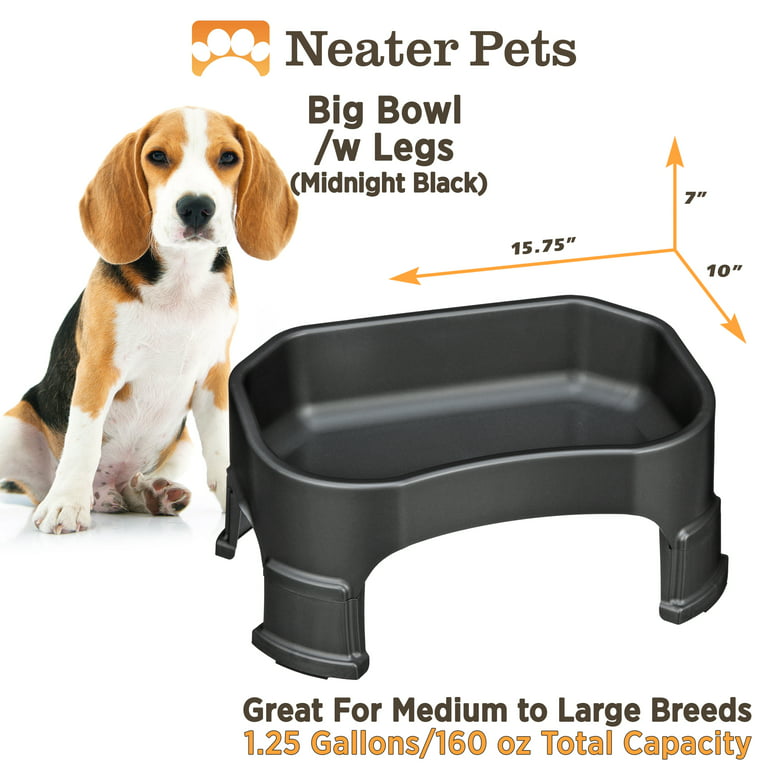 Neater Pets Big Bowl with Leg Extensions for Dogs - Raised for Feeding  Comfort - Extra Large Plastic Trough Style Food or Water Bowl for Use  Indoors or Outdoors, Gunmetal, 1.25 Gallon (