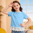 thumbnail image 2 of T-shirts à Manches Courtes pour Filles, Enfants, Mignon, Ourlet en Dentelle, Col Rond, Hauts d'Été, 2 of 7