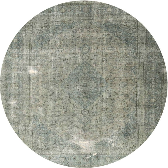 Ahgly Company Machine Washable Indoor Round Traditional Sage Green Area Rugs, 4' Round
