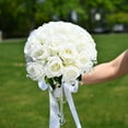 thumbnail image 6 of JGJJUGN Bridal Bouquet Artificial Flowers Wedding Roses Handcrafted with Ribbon and Diamonds for Weddings Parties Events Photography, 6 of 9