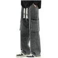 thumbnail image 1 of Pantalones largos de moda para hombre, casuales, de color sólido, con cremallera, bolsillos, cuerda elástica, pantalones vaqueros casuales para hombre., 1 of 3