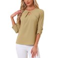 thumbnail image 1 of CURVOSPORT Camisa Elegante para Mujeres, Top de Oficina con Abertura Clave, Frente Plisado, Manga 3/4, Blusa de Chifón S Color Caqui, 1 of 6