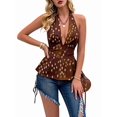 thumbnail image 2 of Halter Tops for Women Summer Crop Deep V Neck Backless Tank Top Going Out Y2k Feminine Clothes Brown & White Dots XL, 2 of 8
