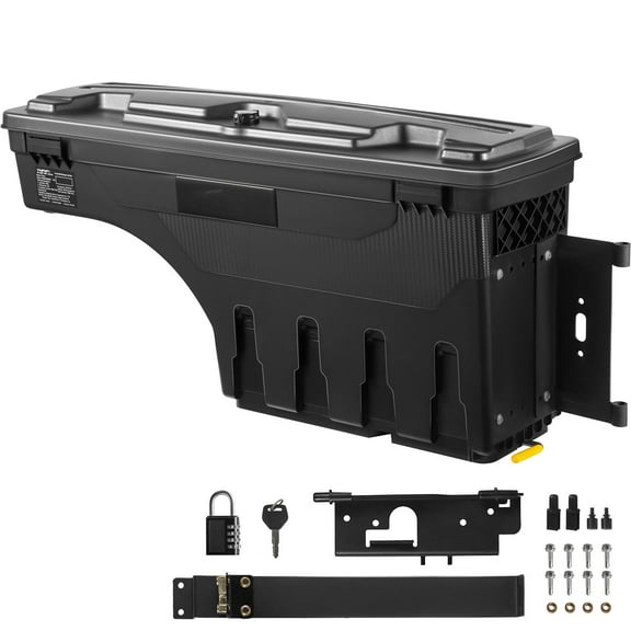 VEVOR Truck Bed Storage Box, Lockable Lid, Waterproof ABS Wheel Well Tool Box 6.6 Gal/20 L with Password Padlock, Compatible with Dodge Ram 1500 2019-2021, Passenger Side, Black