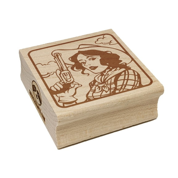 Cowgirl with Gun Square Rubber Stamp Stamping Scrapbooking Crafting - Small 1.25in