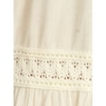 thumbnail image 4 of Women's Casual Semi Sheer Bohemian Crochet Lace Bell Sleeve Flowy Mini Dress, 4 of 5