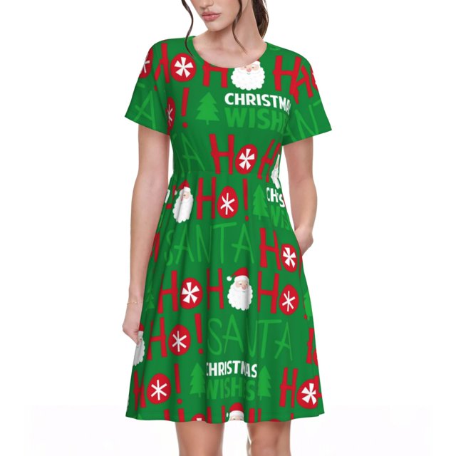 Disketp Cute Santa para Vestido de Manga Corta para Mujeres, Vestidos de Verano para Mujeres, Casual y Holgado para la Playa