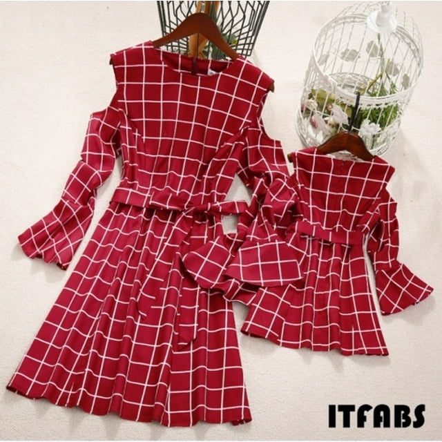 Robe Assortie Maman et Moi pour la Famille, Mère Fille, à Carreaux, Tenues de Fête