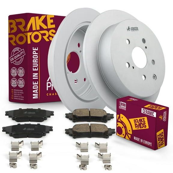 Metrix Premium Chassis Parts - Rear Ceramic Disc Brake Pad Set & Solid Brake Rotor Kit Fits 2010-2015 Lexus RX350, 2010-2015 Lexus RX450h, 2014-2019 Toyota Highlander, 2011-2020 Sienna Made in Europe