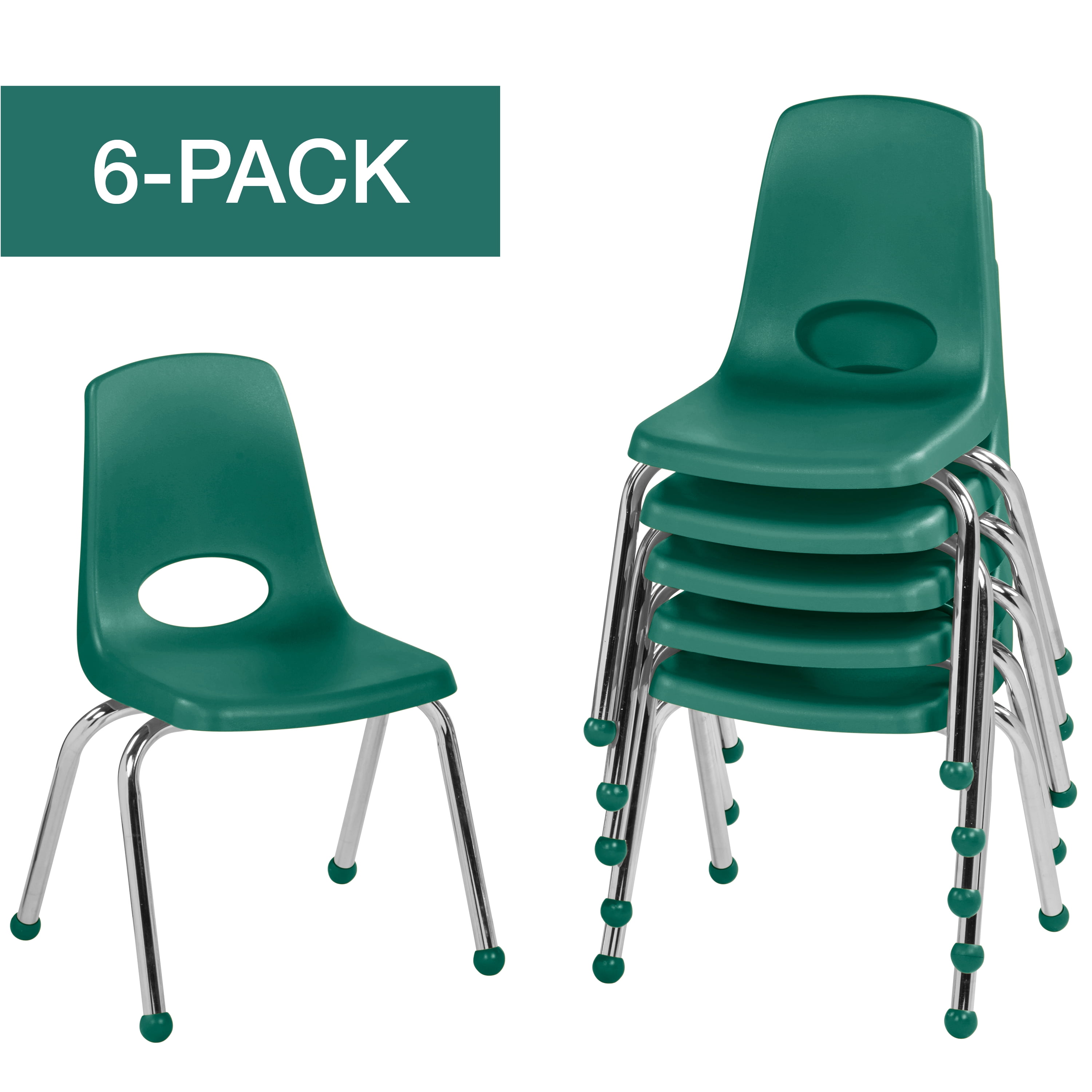 ECR4Kids 14in Stack Chair Chrome Legs Ball Glide Green