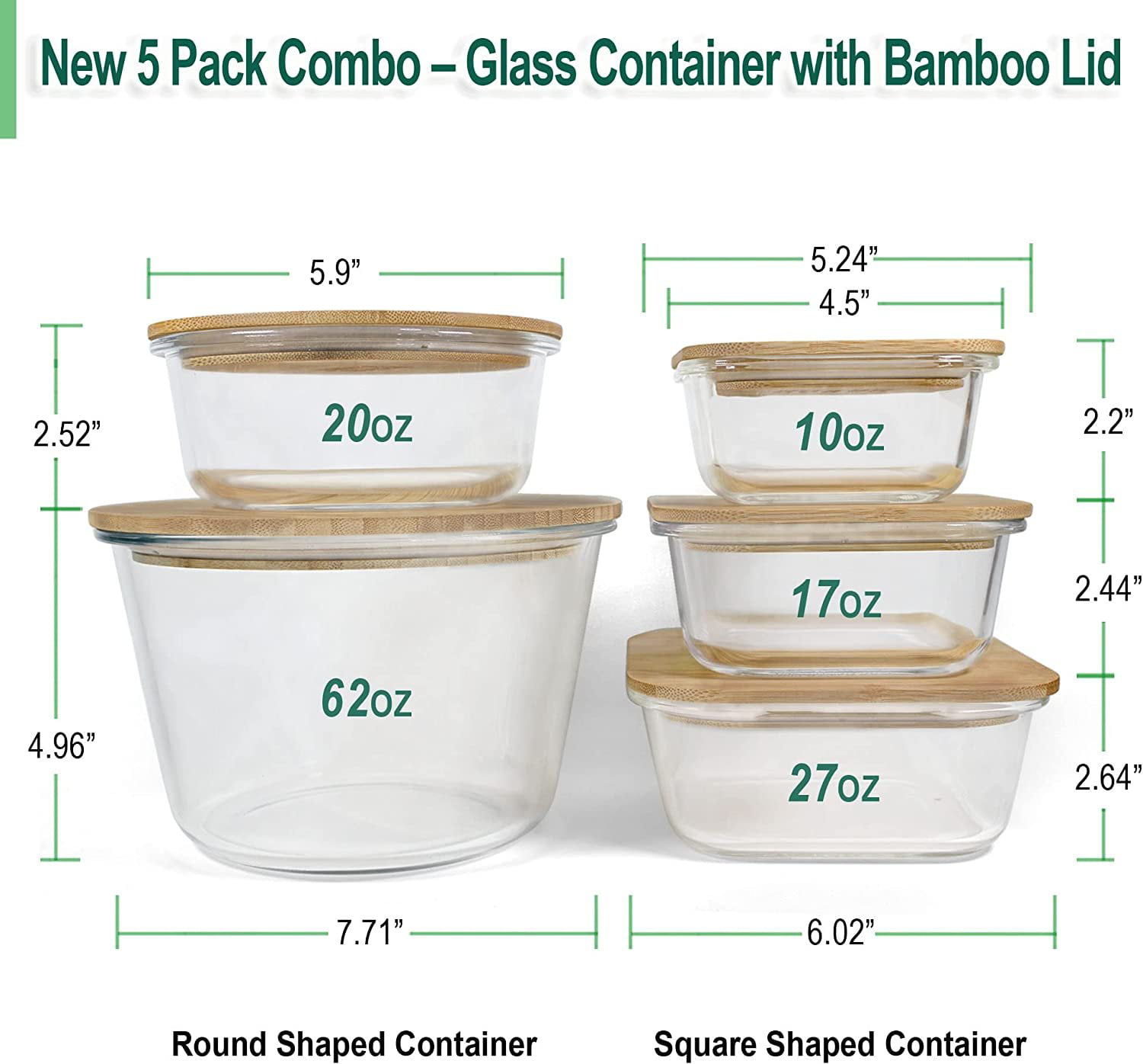 Lunch Box Glass Bamboo Lid 1 Liter Lunch Box 