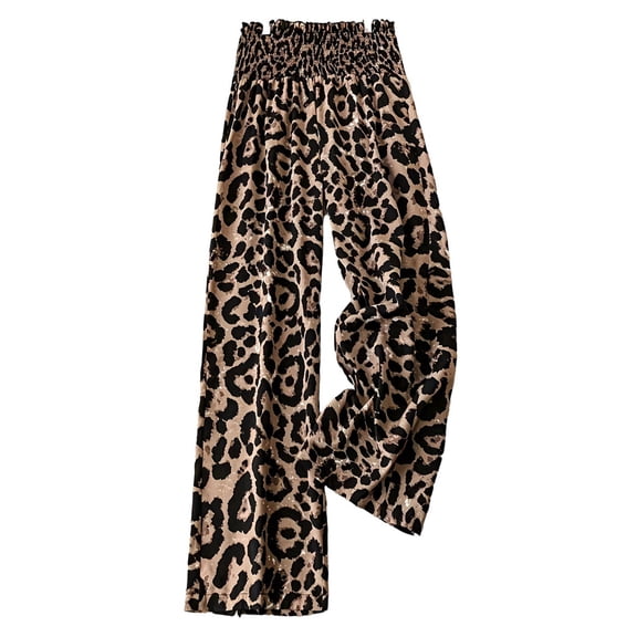 Women'S Leopard Print Wide Leg Pants Elastic Waist Casual Loose Fit Trousers Fashion Lounge XXL