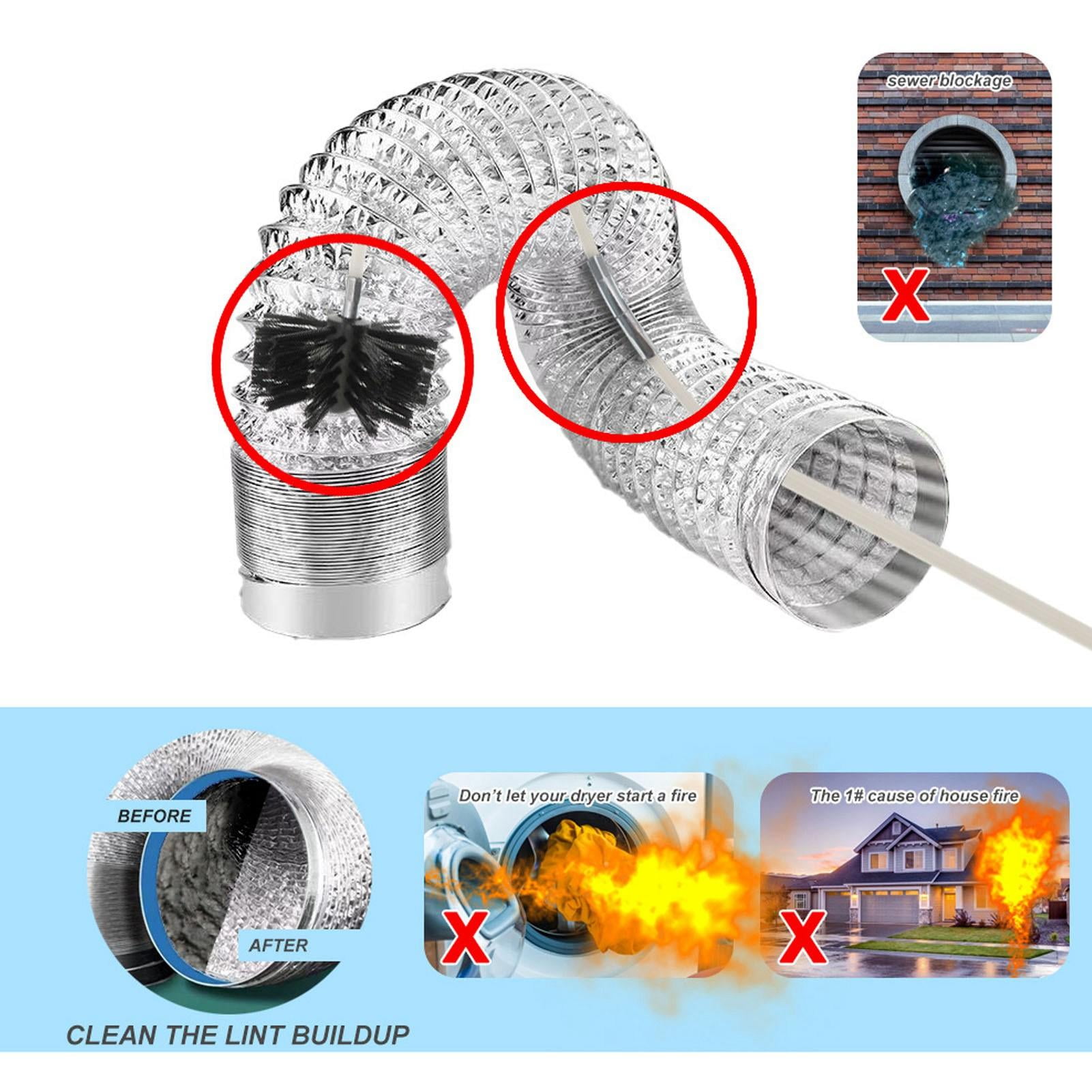 Xirurus 9‑Piece Flexible 24.6‑Inch Vent & Dryer Pipe Lint Cleaner Kit – Drill‑Compatible, Durable PP Brush, 7‑Rod Set, Ideal for Dryer, Hose & Pipe Maintenance