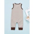 thumbnail image 4 of Baby Girl Boy Romper Sleeveless Round Neck Toddlers Summer Casual Striped Buttons Jumpsuit, 4 of 9