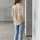 thumbnail image 3 of Camisa a rayas para mujer con botón, manga larga, cuello de solapa, blusa tipo cárdigan informal para otoño Caqui XL, 3 of 6