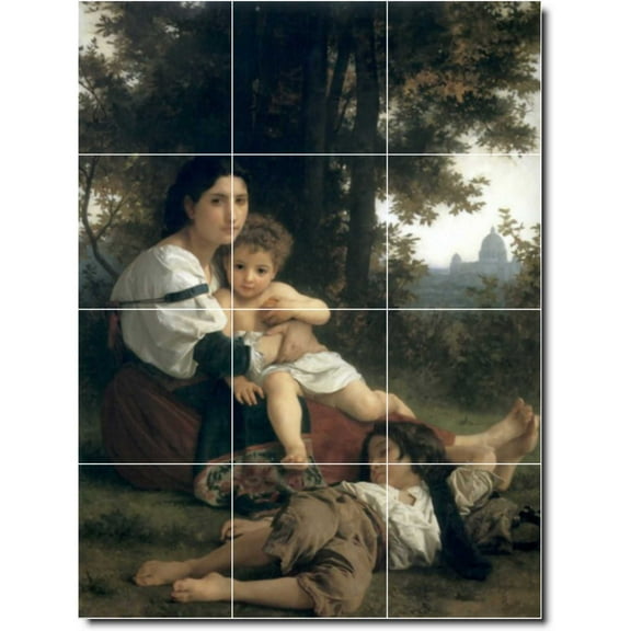 Ceramic Tile Mural-William Bouguereau Mother Child Painting 62. 12.75" w x 17" h using (12) 4.25 x 4.25 ceramic tiles