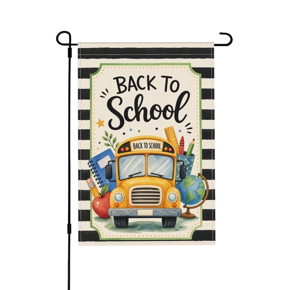 Back to School Garden Flag with Bus Design for Outdoor Decor 12x18 inch