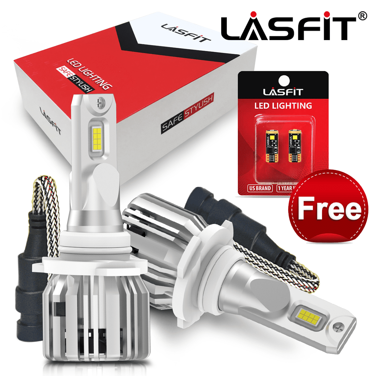 Lasfit LED Headlight Bulbs, Halogen Replacement for High 50W 5000LM 6000K Xenon White, 2Pcs-Buy One Get 194 LEDs FREE Walmart.com