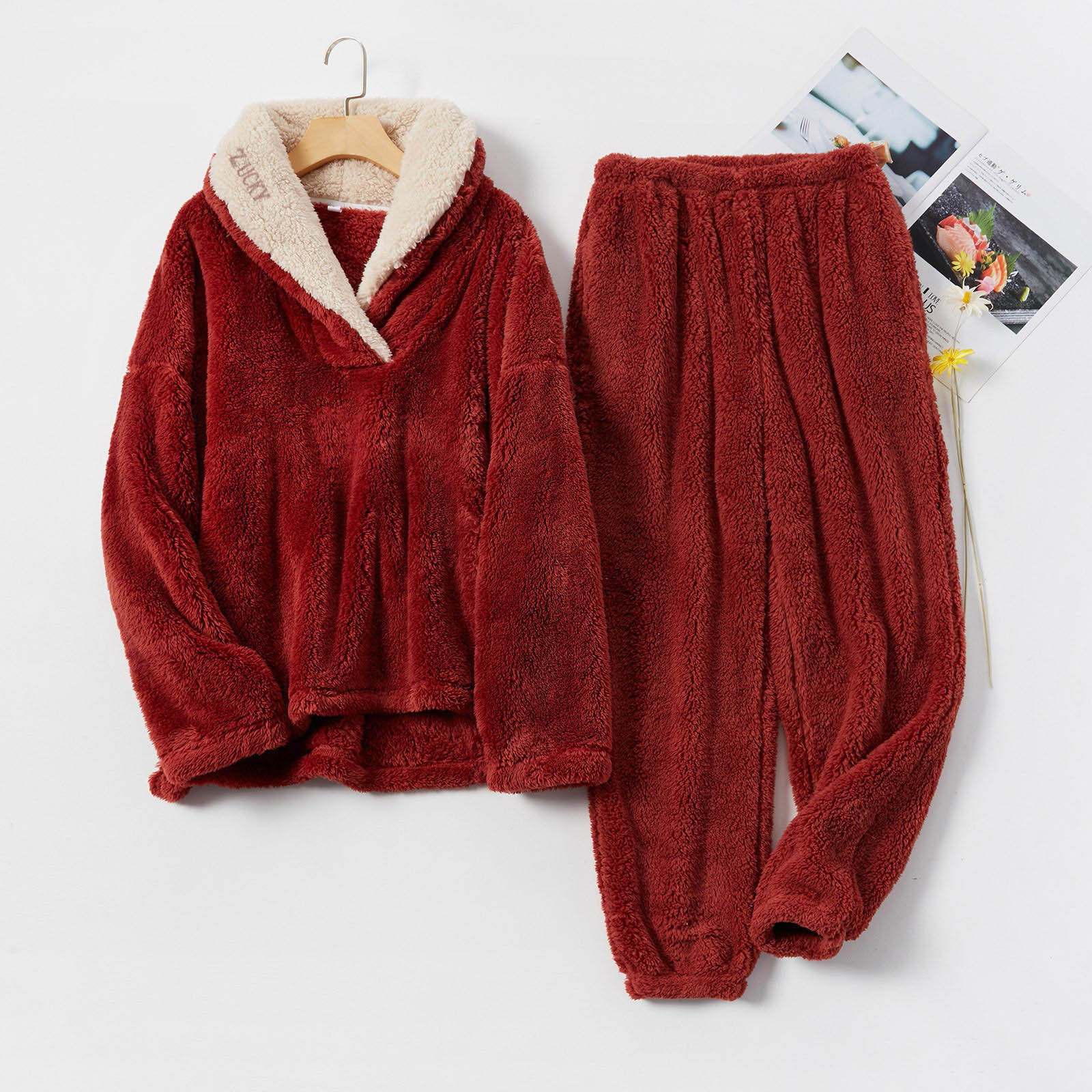 2 Piece Thermal Hoodies Pajamas Set for Women Ultra Soft Plush Velvet ...