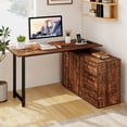 thumbnail image 3 of Costway 54.5” L-Shaped Computer Desk with File Cabinet, 3 Drawers & Charging Station Rustic Brown & Black, 3 of 10