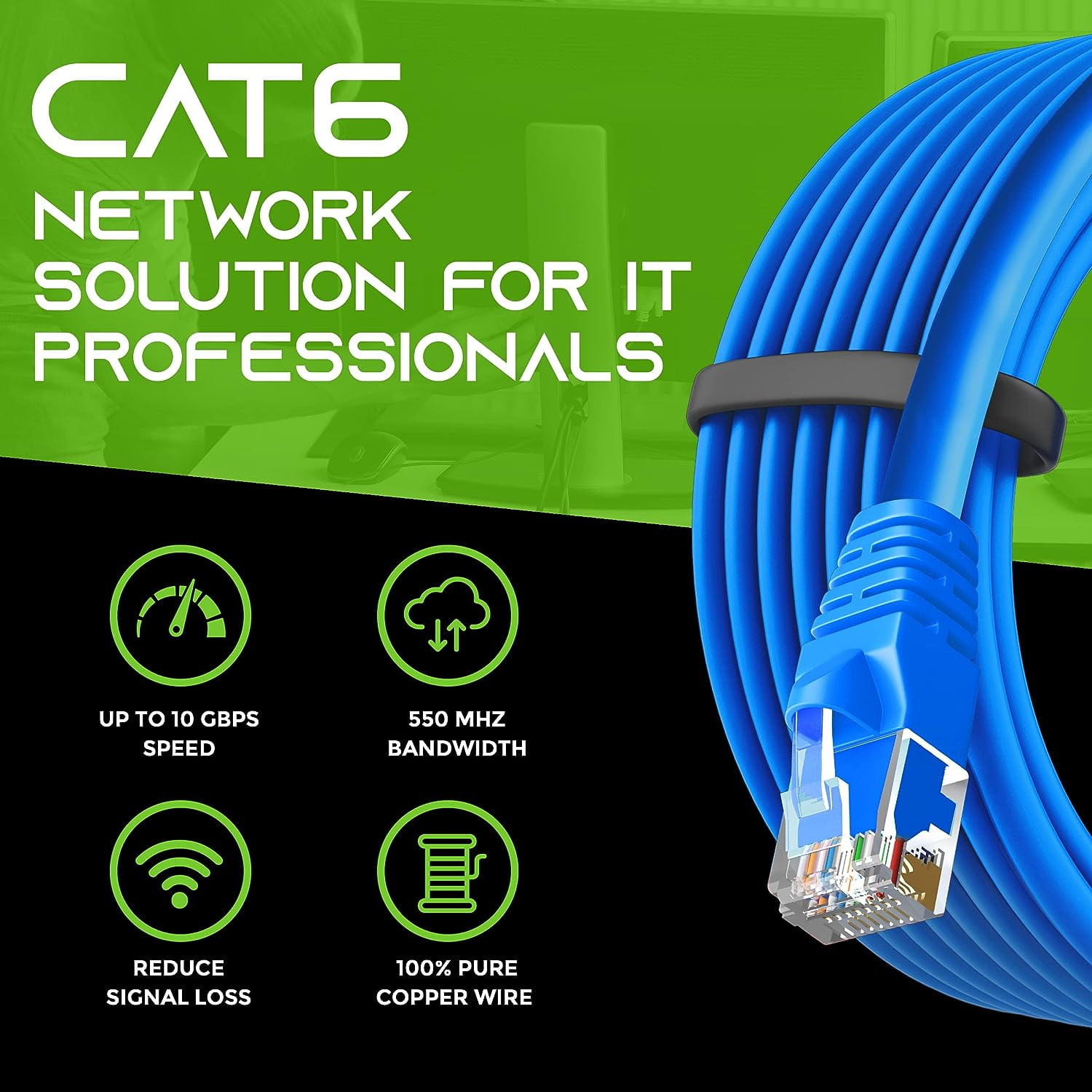 GearIT Pre-Terminated Cat 6 Ethernet Cables for Home & Office Network, Blue 1.5-ft 50 Pack