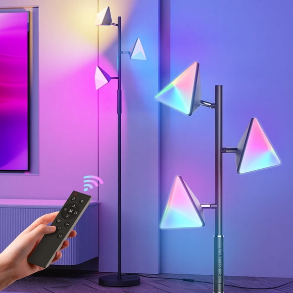 Lampe sur Pied 36 W RGBCW, Lampe sur Pied Arbre à DEL Changeant de Couleur, Grande Lampe sur Pied à Gradation Continue avec Télécommande et Commande Tactile, 2700 K-6500 K Moderne