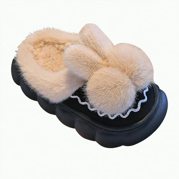 Hessimy Girl'S Fuzzy Fluffy Slippers Open Toe Cross Band Soft Plush House Slippers Kids Slippers Cow Slippers Kids Slippers Girls Catoon Warm Slippers Indoor (Black,1)