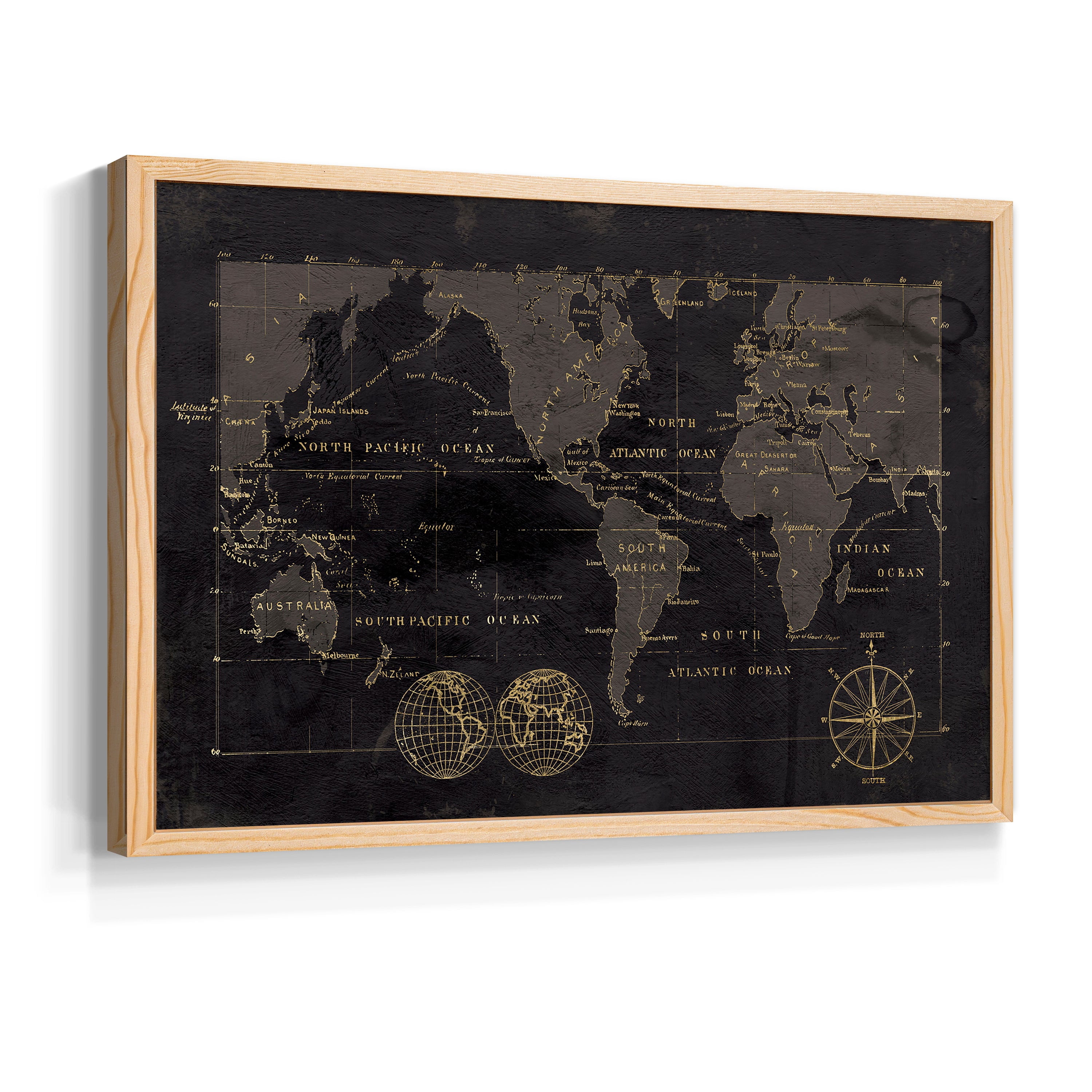 Black Gold Map by Carol Robinson - Restickable Framed Giclée Print