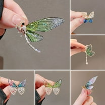 Pebbuoy Simple Dragonfly Shape Brooch Shiny Rhinestones Pin Women Elegant Badge Clothes Suit Lapel Accessories
